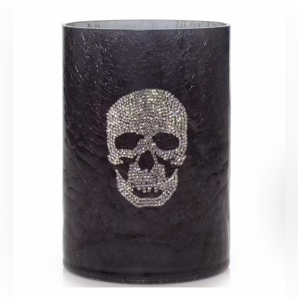Yankee Candle Crackle Skull Glass Jar Holder Halloween NIB Rhinestone